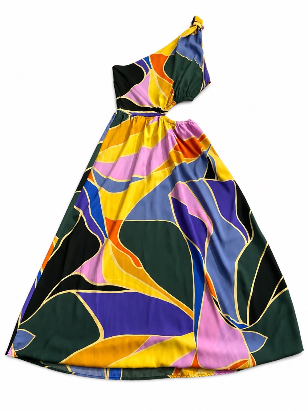 One-Shoulder Multicolor Print Maxi Dress